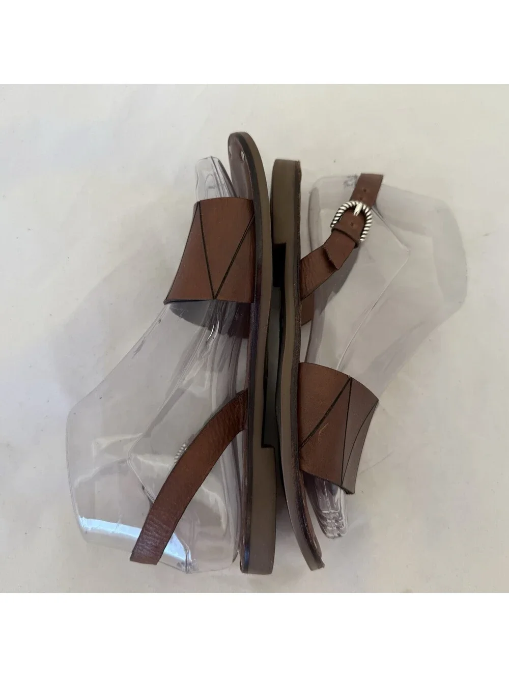 Brighton Asbury Vacchetta Sandals Size 6 1/2 M Caramel Silver Buckle Slip-on